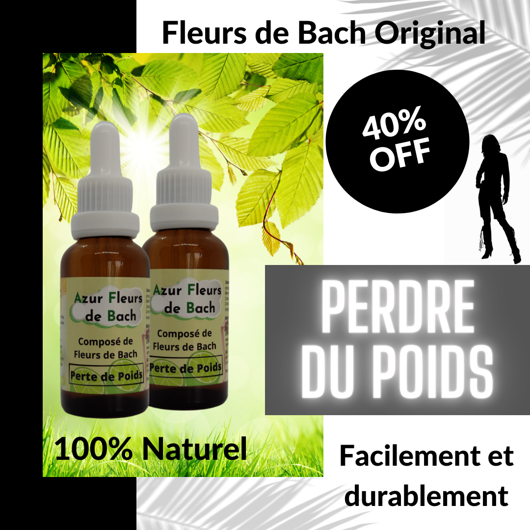 - 40% PERTE DE POIDS | 2 flacons de 30ml | Mélange de 7 Fleurs de Bach pour mincir durablement