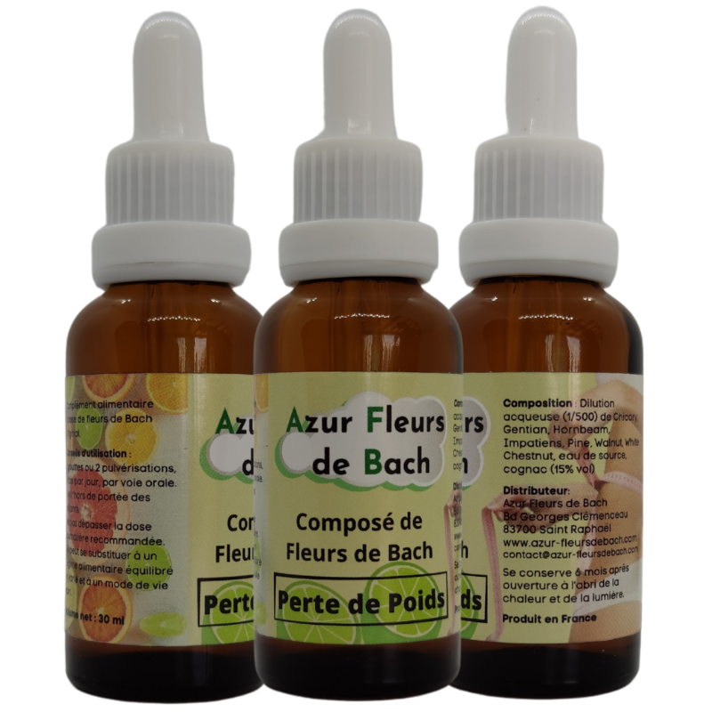 -33% PERTE DE POIDS | 3 flacons de 30ml | Mélange de 7 Fleurs de Bach pour mincir durablement