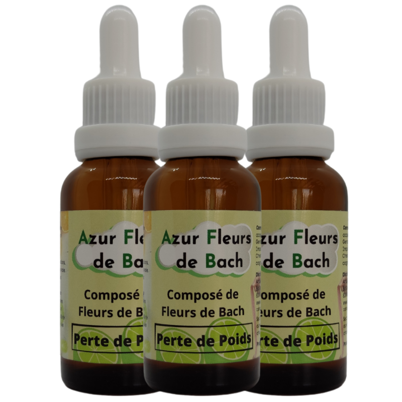 -33% PERTE DE POIDS | 3 flacons de 30ml | Mélange de 7 Fleurs de Bach pour mincir durablement