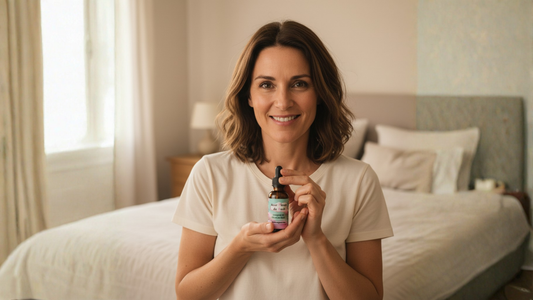 femme tenant un flacon de fleurs de bach entre ses mains